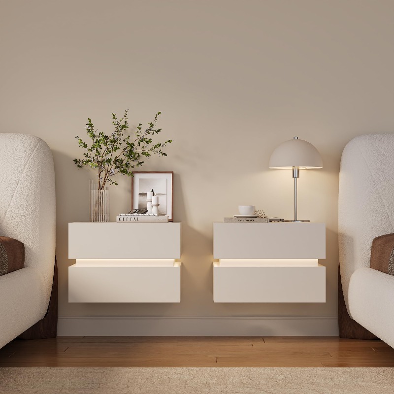 Floating Nightstand With Led Light - Set aus 2 schwebenden Nachttischen mit