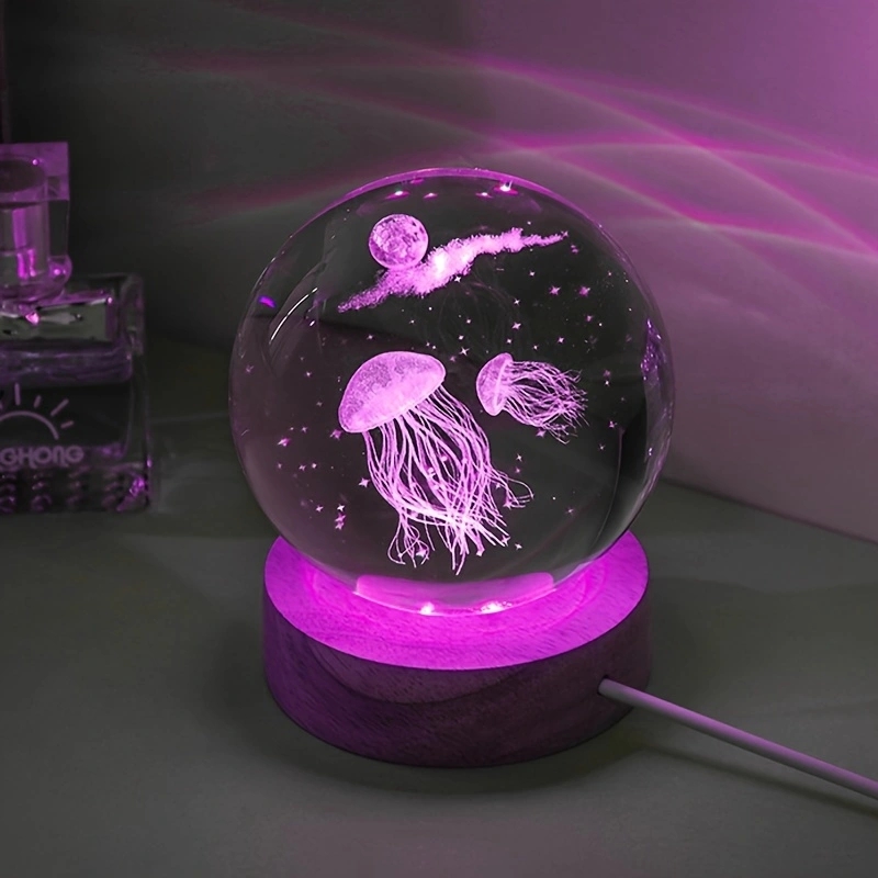 Floating Nightstand With Led Light - 3D-Quallenlasergravierte Kristallkugel LED-Nachtlicht, Geburtstag, Freundin, Klassenkamerad,