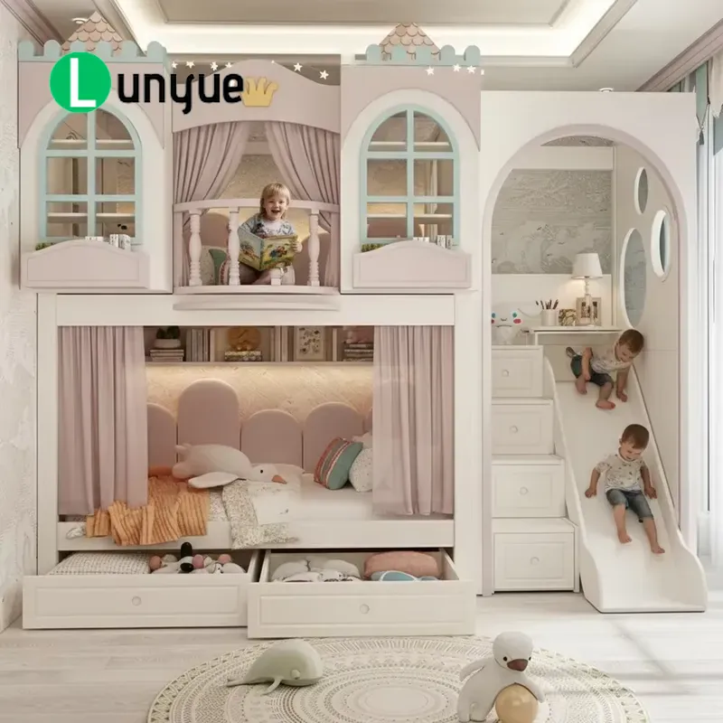 Bunk Bed With Stairs And Slide - Ankke Maßgefertigtes Prinzessinnen-Haus Etagenbett mit Treppe