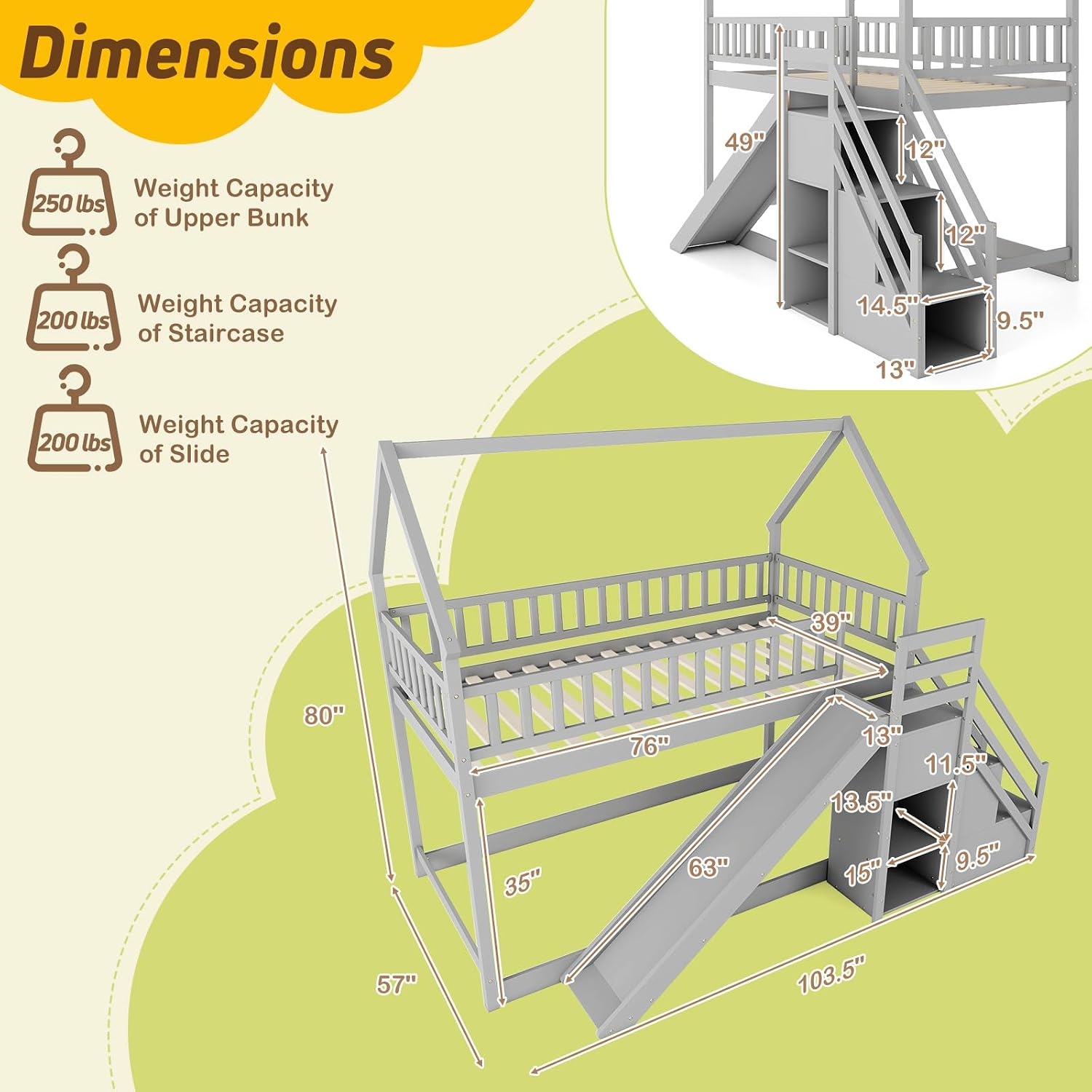 Bunk Bed With Stairs And Slide - Doppelstockbett mit Rutschentreppe und Ablagefächern, Holzbett